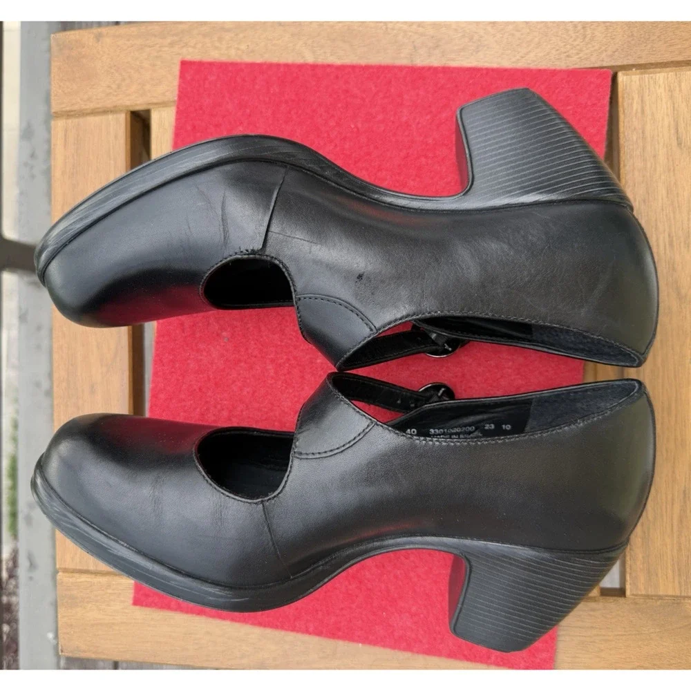 Dansko Womens Black Leather Mary Jane Shoes Heel 2